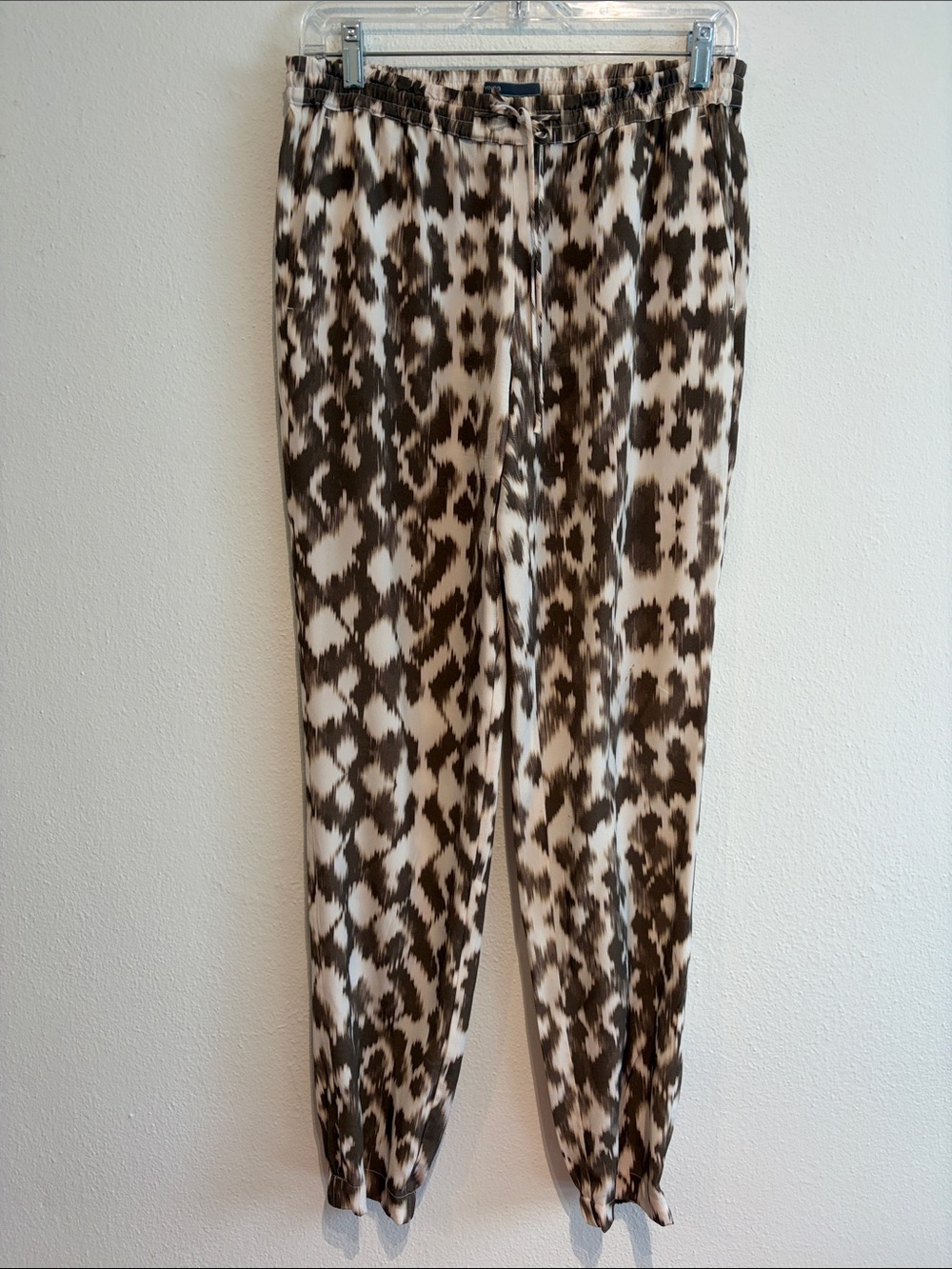 Vince 100% Silk Brown and Cream Animal Print Joggers